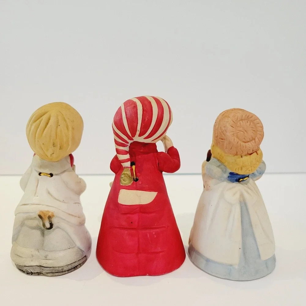 Jasco 1978 Merri-Bells Fine Bisque Porcelain Figurine Bells Vintage Set of 3